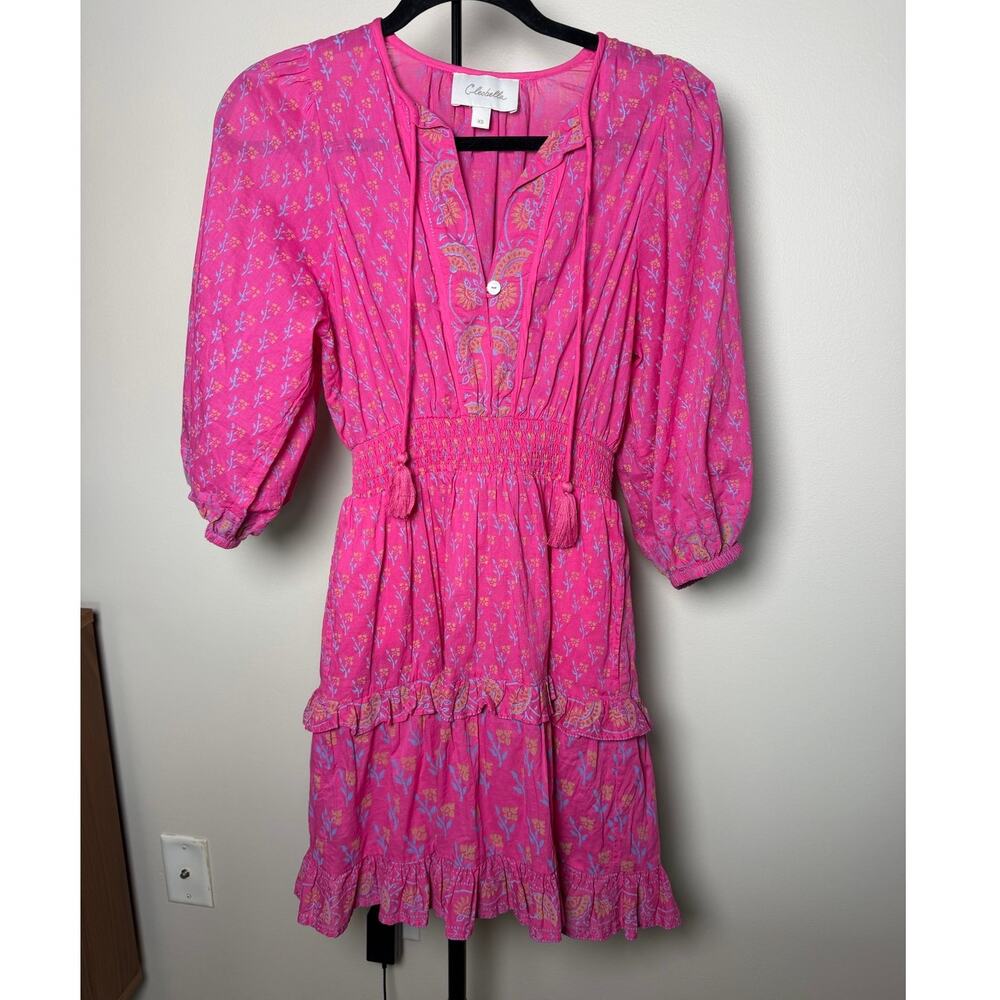 Cleobella Long Sleeve Pink Mini Dress Floral Print Organic Cotton Size XS